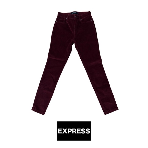 Express | High Rise Maroon Velvet Jeggings | Size 2 - Picture 3 of 5
